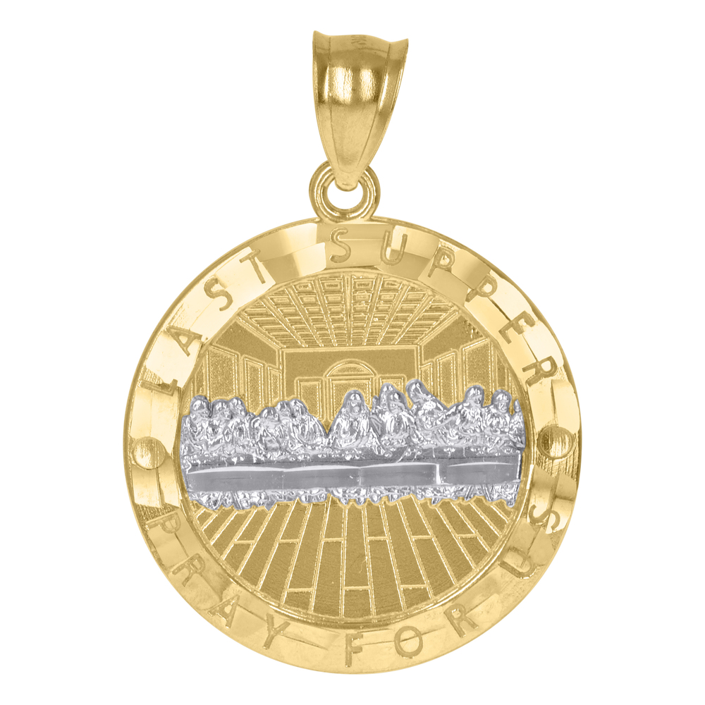 10kt 10k Two-Tone Gold Mens Last Supper Pray For Us Religious Charm Pendant